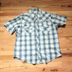 Wrangler Wrancher Plaid Pearl Button Button Up Western Top XL